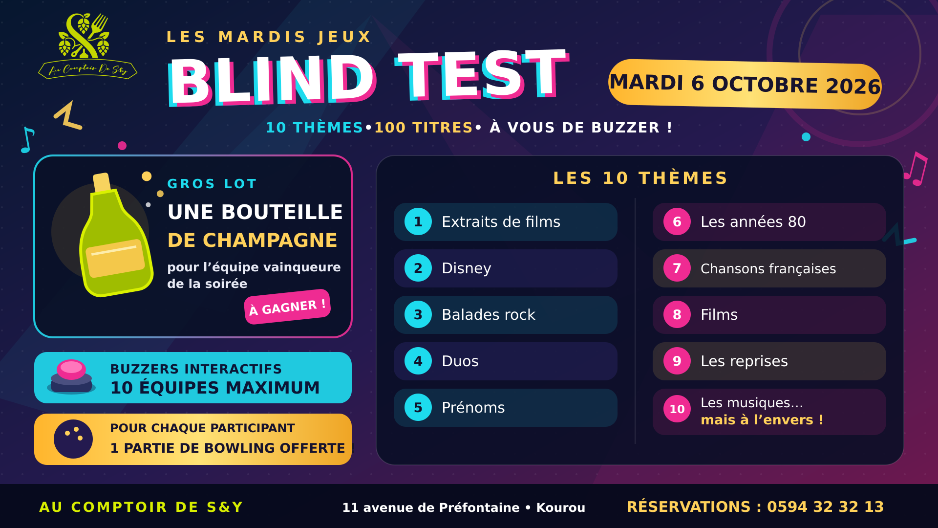 Blind Test du mardi 6 octobre avec dix thèmes et buzzers interactifs